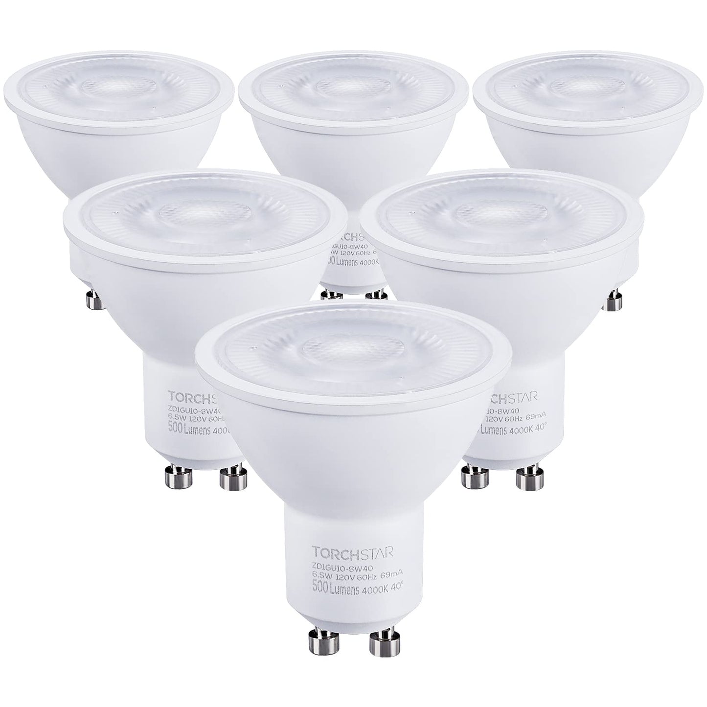 TORCHSTAR GU10 LED Bulbs Dimmable 500LM 50W Equivalent 4000K Cool White Pack of 6