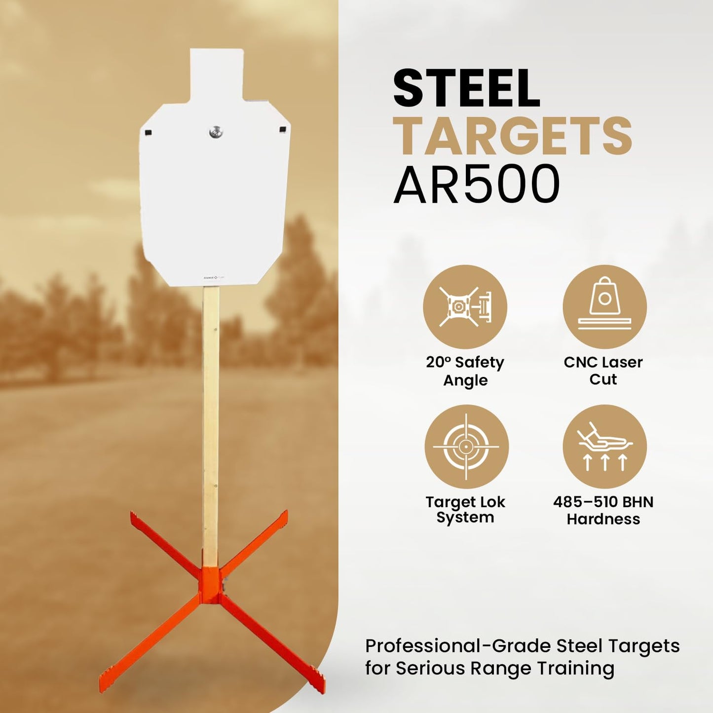 RangeTime AR500 Steel Shooting Target Stand System 12x20 1/2" IPSC Target Silhouette Plate, 2x4 Target Stand & Lok Mount, Heavy Duty Shooting Targets Stand for Rifle & Pistol Range Practice USA Made