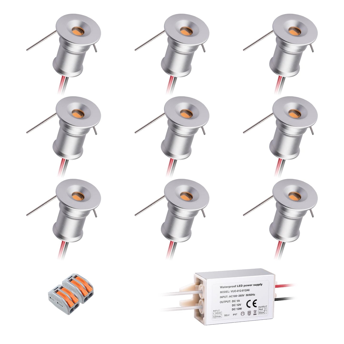 Hhtun Mini Downlight 1W 6000K Silver - 9 Pack Aluminum Indoor Lighting, Model Ht-902