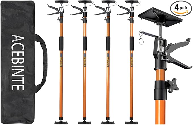 4PK Support Pole, Steel Telescopic Adjustable 3rd Hand Support System, Support Rod, Supports up to 154 lbs Construction Ro...