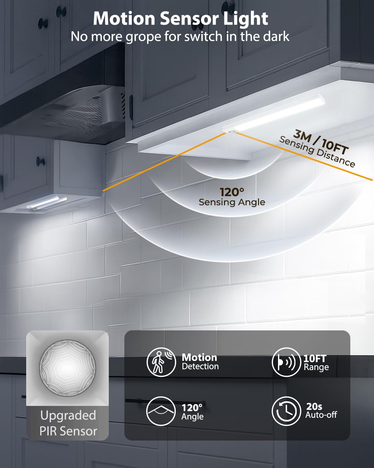 10  Under Cabinet Lighting  68Leds Motion Sensor Light Indoor  Rechargeable Battery Magnetic Closet Light  Wireless Under Counter Lights For Kitchen  Stairs  2-Pack Daylight