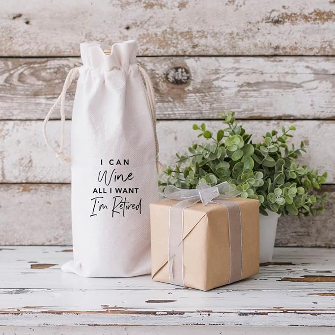 Andaz Press Retirement Wine Bag, I Can Wine All I Want Wine Bottle Cover, Funny Retirement Gifts Canvas Wine Bag Champagne Bottle Bag Wine Bottle Gifts Retirement Gifts For Men, Women, Boss, 1-Pack