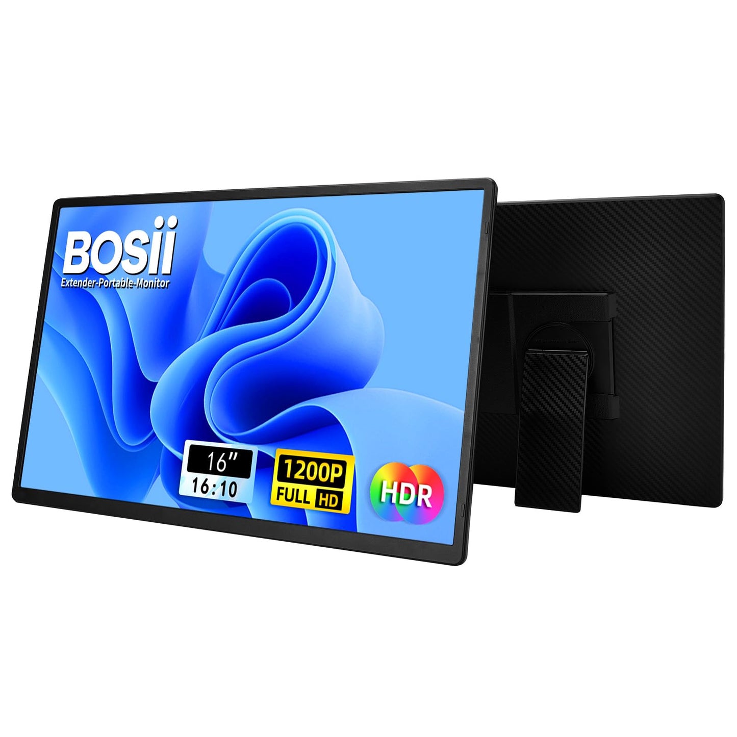 BOSII 16" Laptop Screen Extender Portable - 1200P IPS FHD Extended Dual Monitor for Laptops with Stand for Windows Mac PC Travel Work