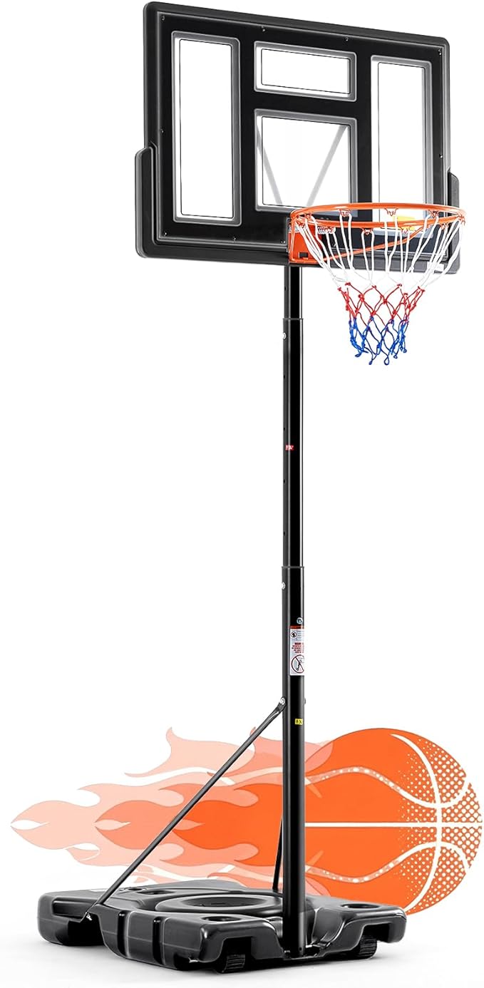 DUMOS 10FT Adjustable Height Portable Basketball Hoop Outdoor for Adult, 44 Inch Shatterproof Backboard w/Shock Absorbent ...
