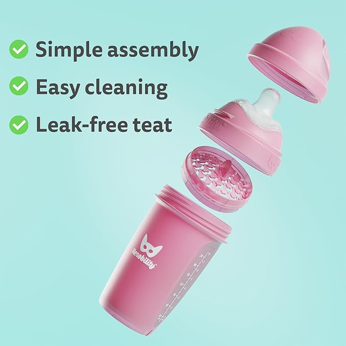 Herobility Double Anti-Colic Baby Bottles – 5 fl oz/140ml – 3-Pack – Peach