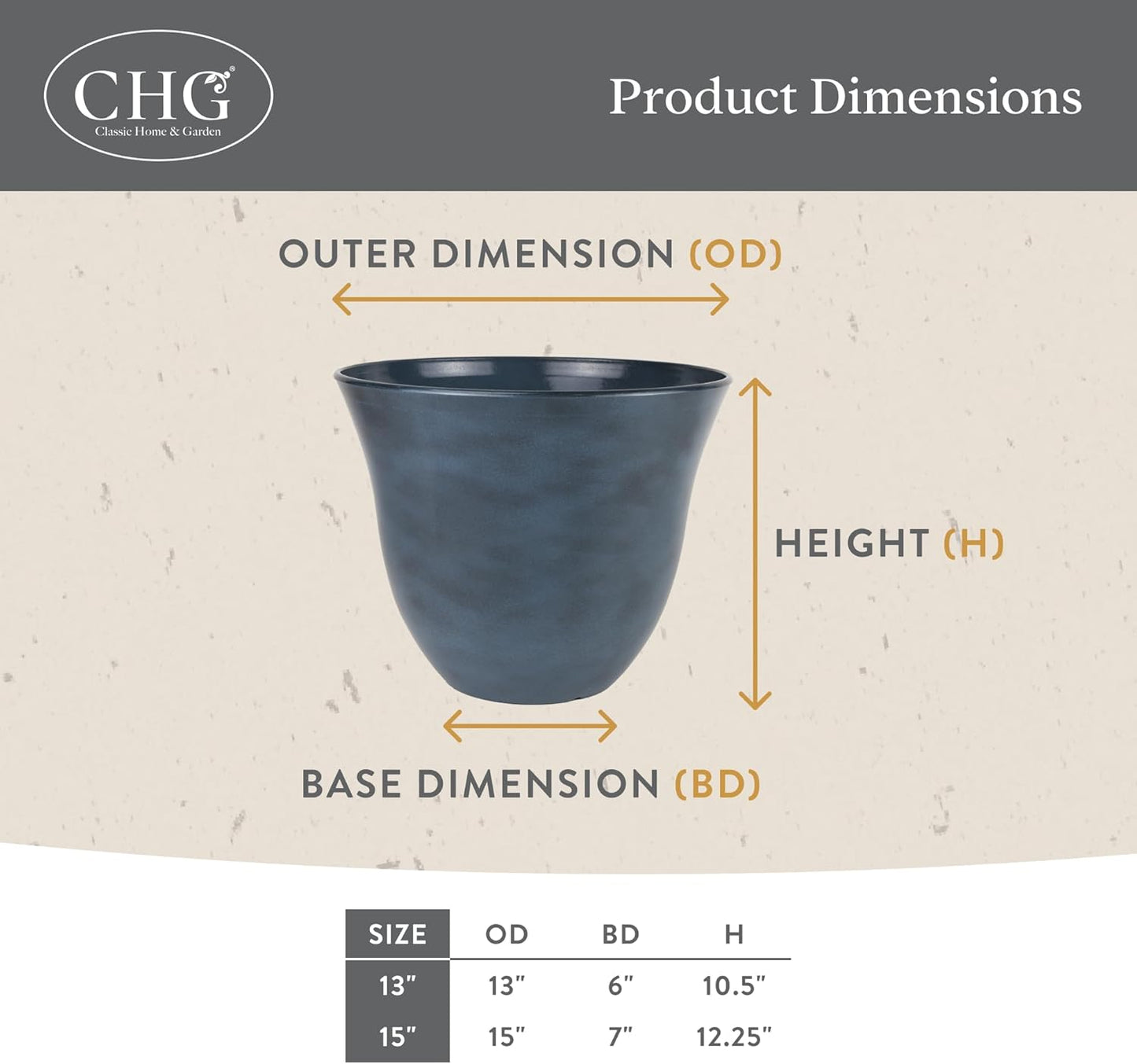 Classic Home and Garden Honeysuckle Resin Planters - Lightweight Indoor & Outdoor Plant Pots - UV-Resistant Plastic Flower Pots - Pot Planters for Flowers & Herbs (13" Fossil)