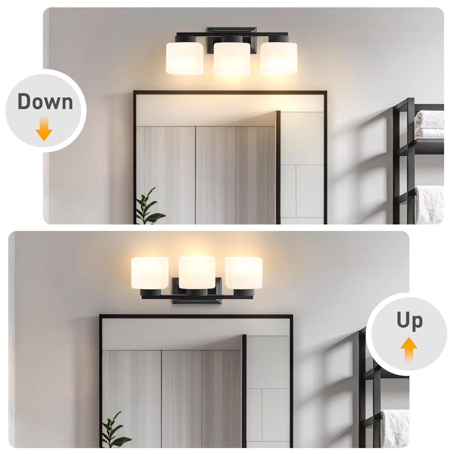 Ejiaxin 3-Light Bathroom Light Fixtures - Black Bathroom Vanity Lights With Frosted Glass Shade Modern Bathroom Lighting Fixtures Over Mirror - Wall Sconce Lamps For Bedroom Living Room Hallway