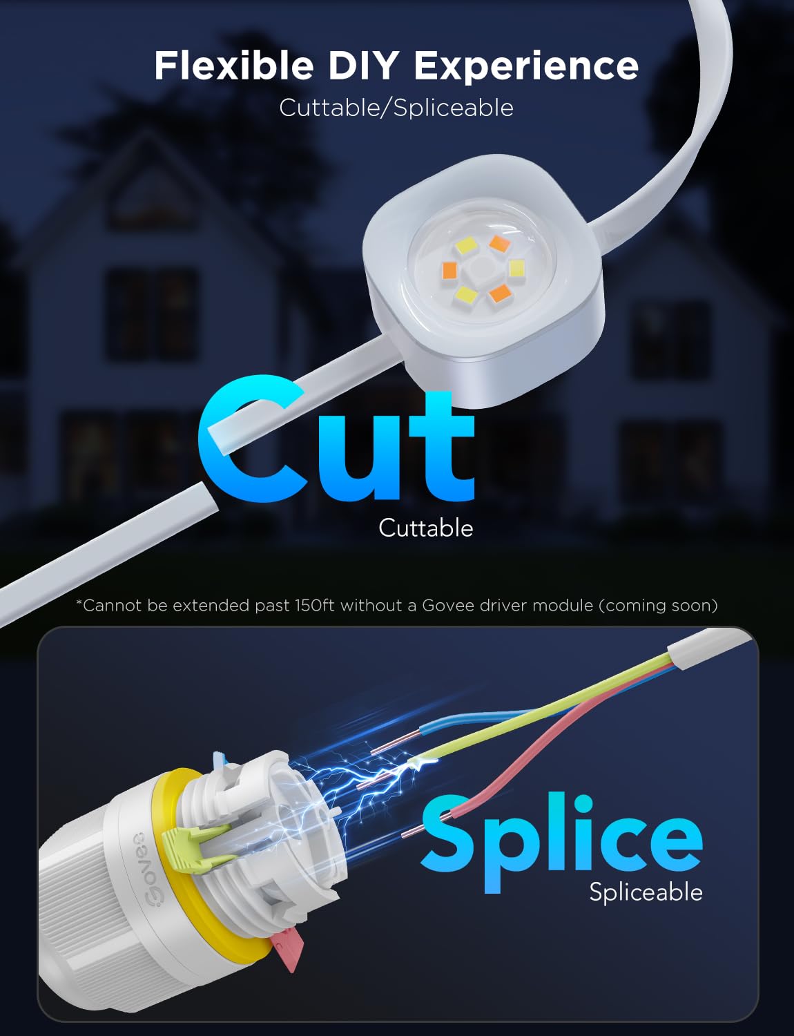 Govee Outdoor Lights Pro, 200ft RGBIC LED, 75 Scene Modes, IP67 Waterproof, Works with Alexa, Google Assistant, White, Model H706C