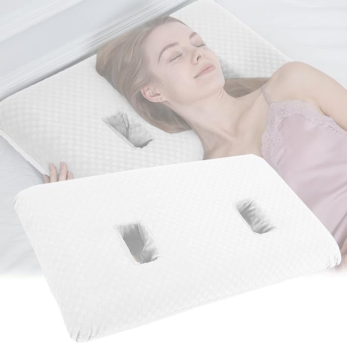 Ear Piercing Pillow with Ear Hole for Sleeping with Sore Ear Pain, Memory Foam 2 Hole Ear Hole Pillow Ear Guard Pillow | Ear Piercing Protection | Support earplugs for Sleep (White)