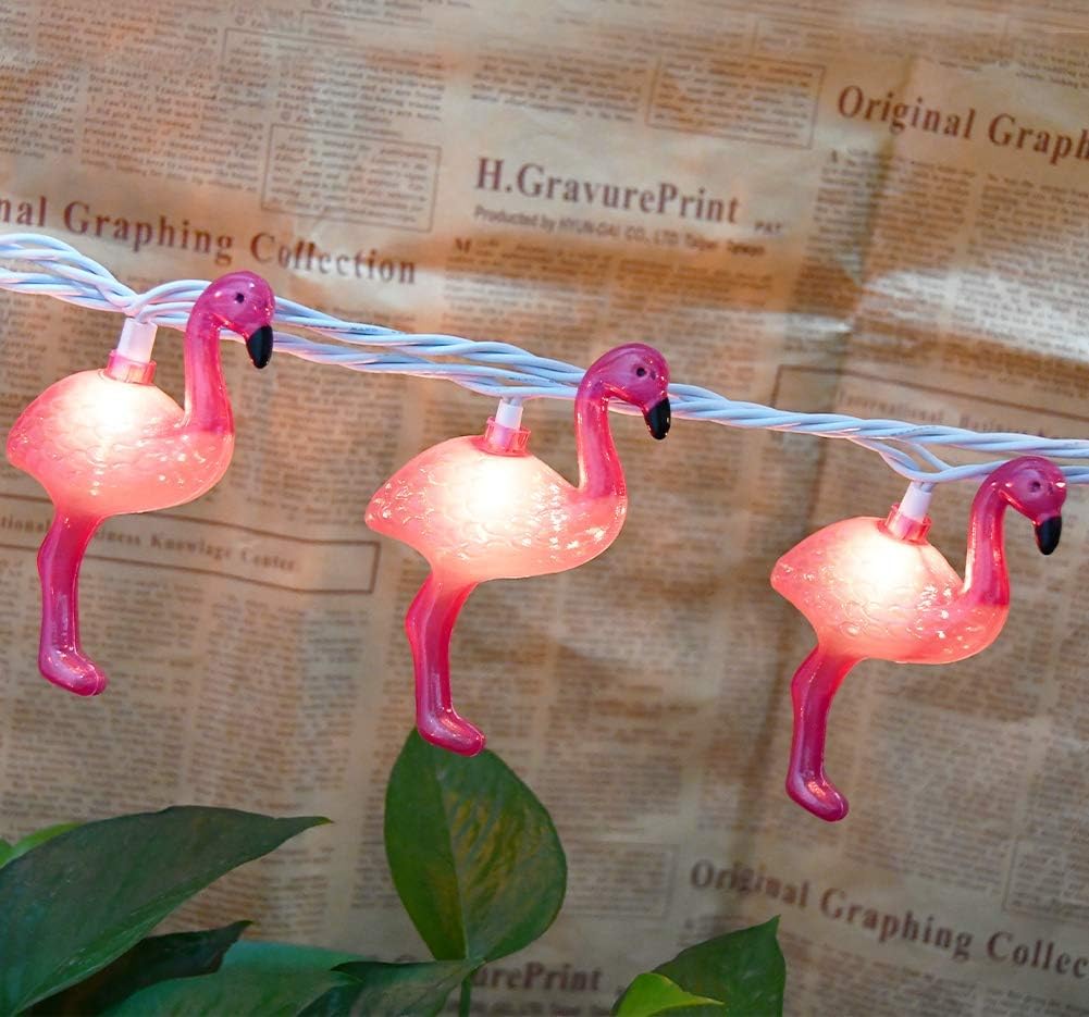 Sunsgne Pink Flamingo Outdoor String Lights - Fun Summer Patio Decor, Plastic Glass, Perfect For Parties And Bedrooms