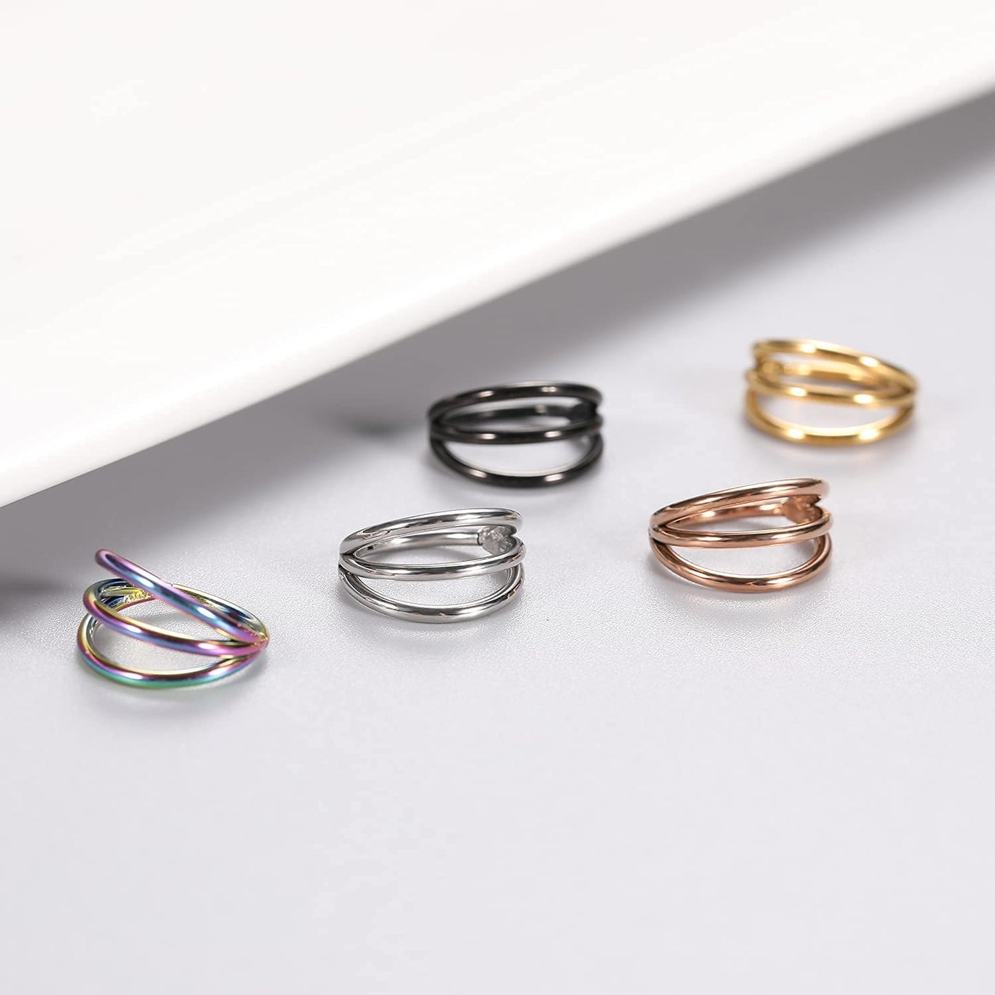 PEAKLINK 20G Triple Open Stacked Cartilage Conch Helix Earring Hoop 316L Surgical Steel Septum Nose Rings 10mm Lobe Earrings Uni