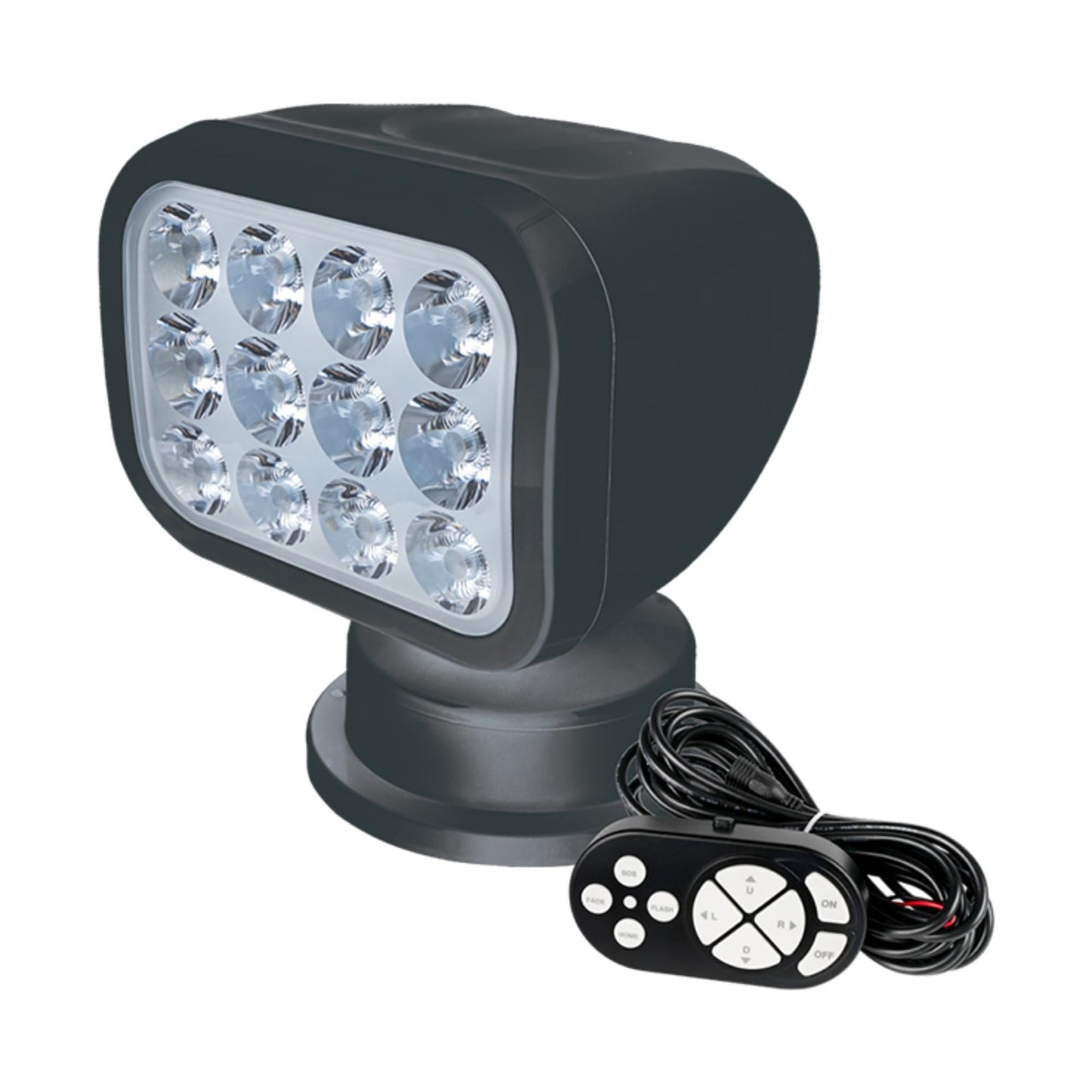 SEAFLO 360° Rotating LED Searchlight, IP66 Waterproof, 10-30V, Warm Light 2700K, Black, Model SFSL-2700Y-01B