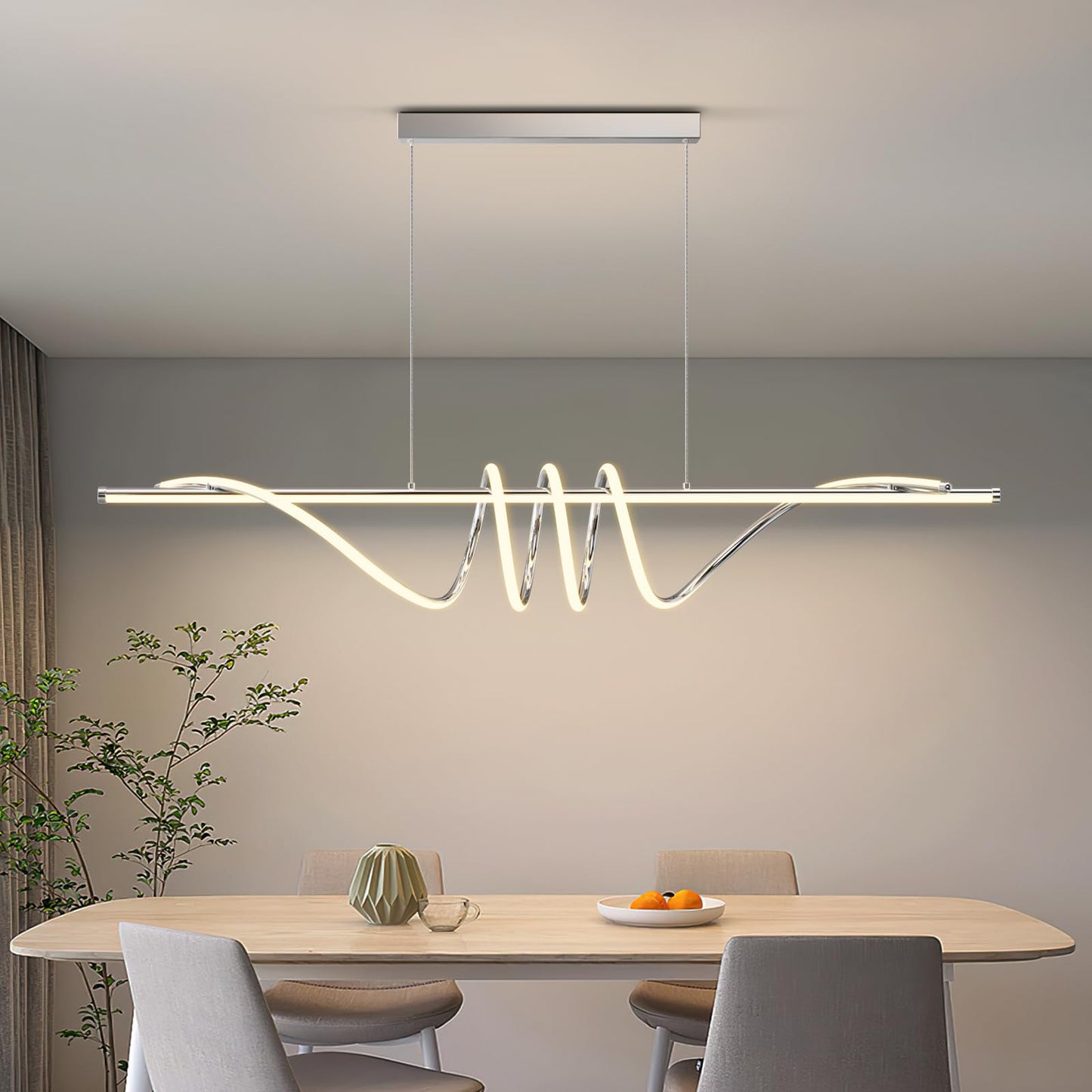 LannlKer Modern Pendant Light 57in Dimmable Chrome Silver Hanging Lamp LX-1.45L