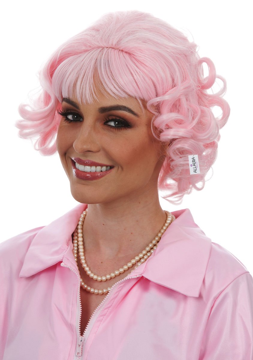 ALLAURA - Pink Frenchie Wig 50's Character Wigs for Pink Ladies Pink Wig - Short Curly Wig Pink Wigs for Women Short Pink Wig