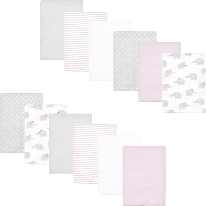 Luvable Friends Hudson Baby Flannel Burp Cloths 12pk, Purple Elephants