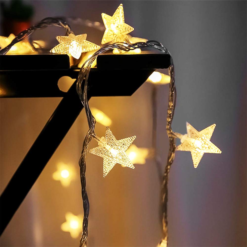 Tasodin Star String Lights, 40 Led Waterproof Fairy Lights, 20Ft, Warm White, Battery Operated With Remote Control For Home & Party Decor