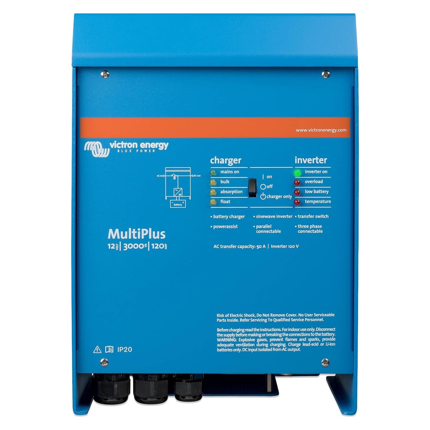 Victron Energy Multiplus Pure Sine Wave Inverter Charger For 120 Amp Battery, 3000Va 12-Volt