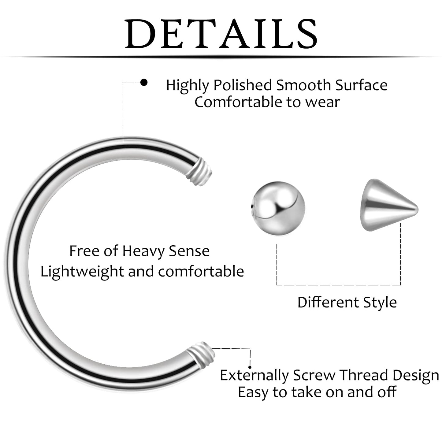 ONESING 65 Pcs 16g Septum Rings for Women Piercing Horseshoe Nose Hoop Lip Tragus Cartilage Earrings Hypoallergenic Stainless St