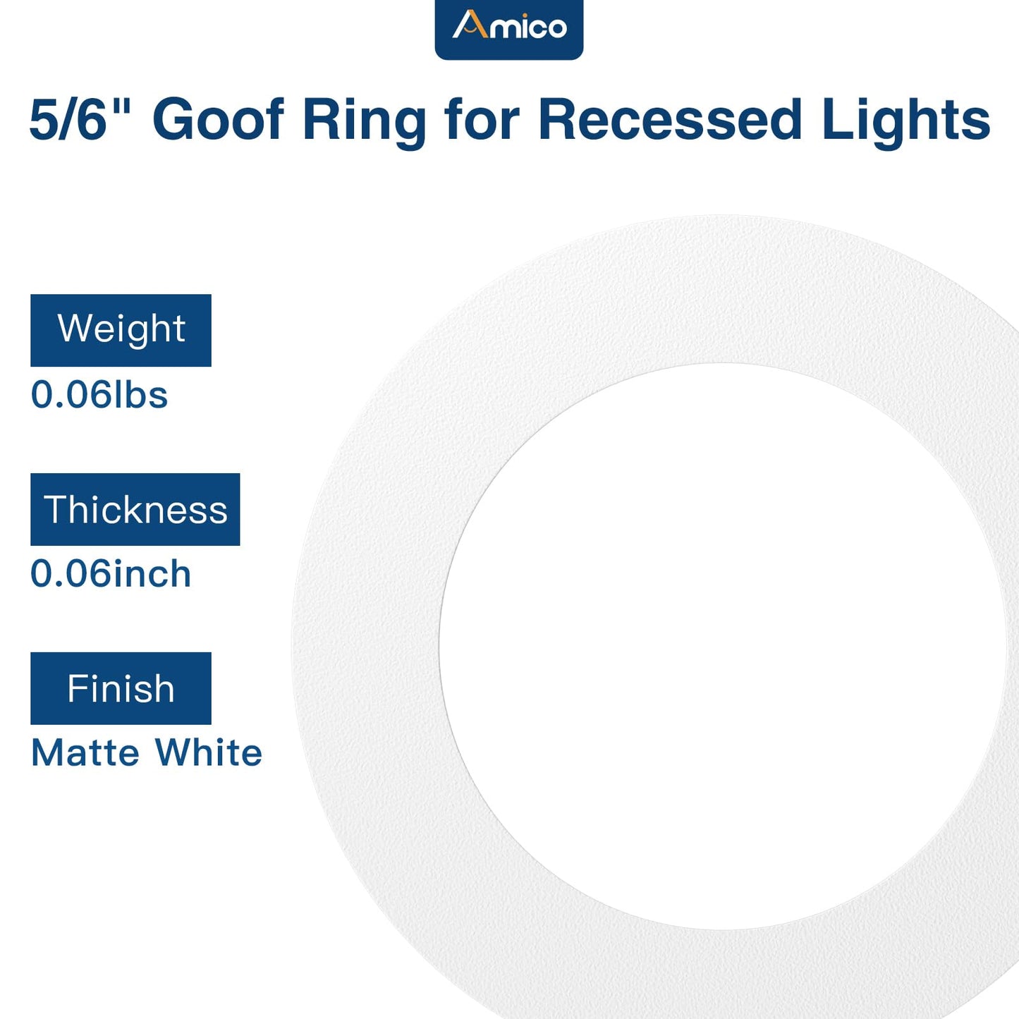 Amico 24 Pack Goof Rings for 6 Inch Recessed Lights, Can Light Trim Ring Cover, Outer Diameter 8.6-inch, Inner Diameter 6.2-inch, Durable Plastic Design, White