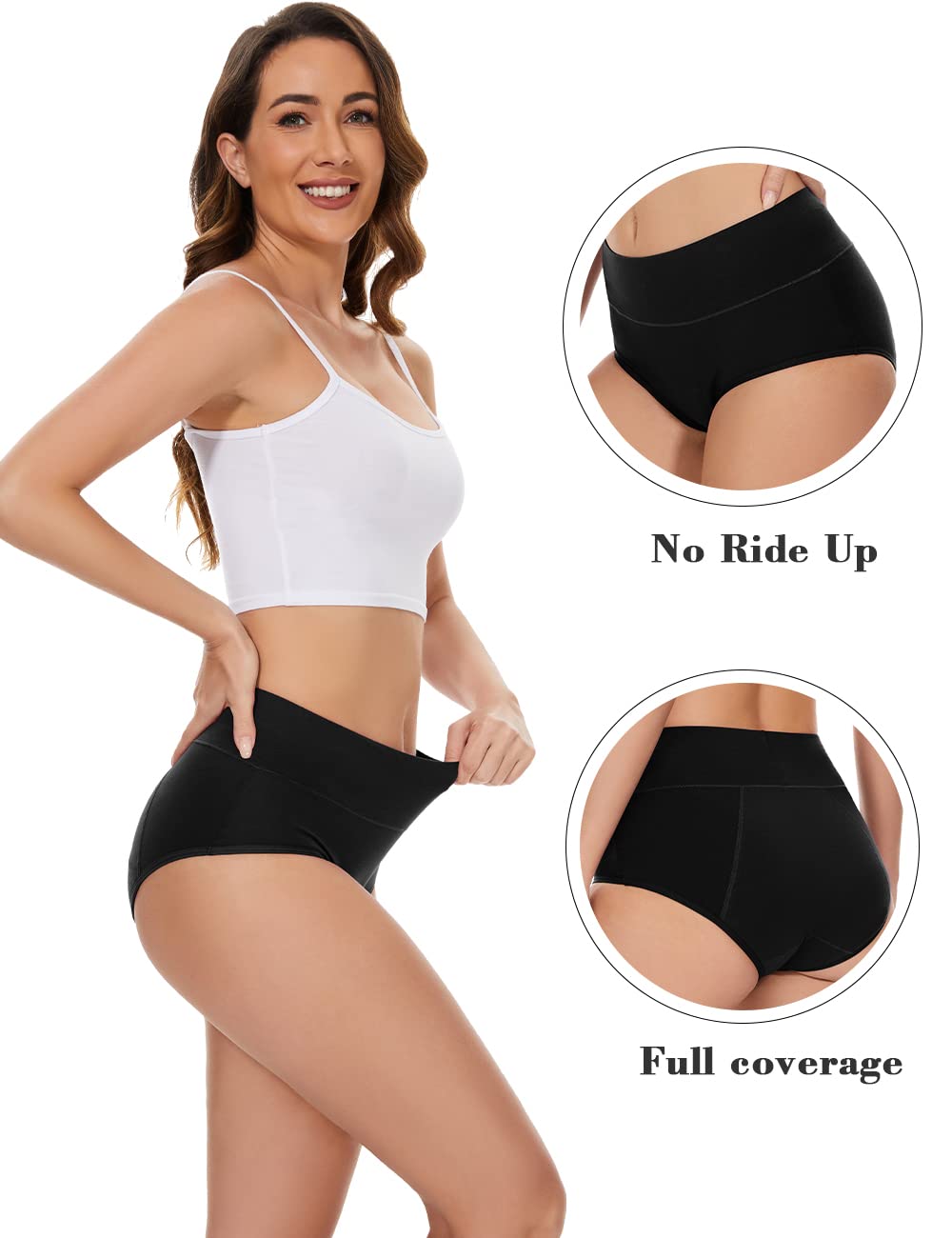 POKARLA Women's Incontinence Underwear High Absorbency Period Cotton Underwear Heavy Flow Leakproof Panties Postpartum Menstrual Protective Briefs 3 Pack Black