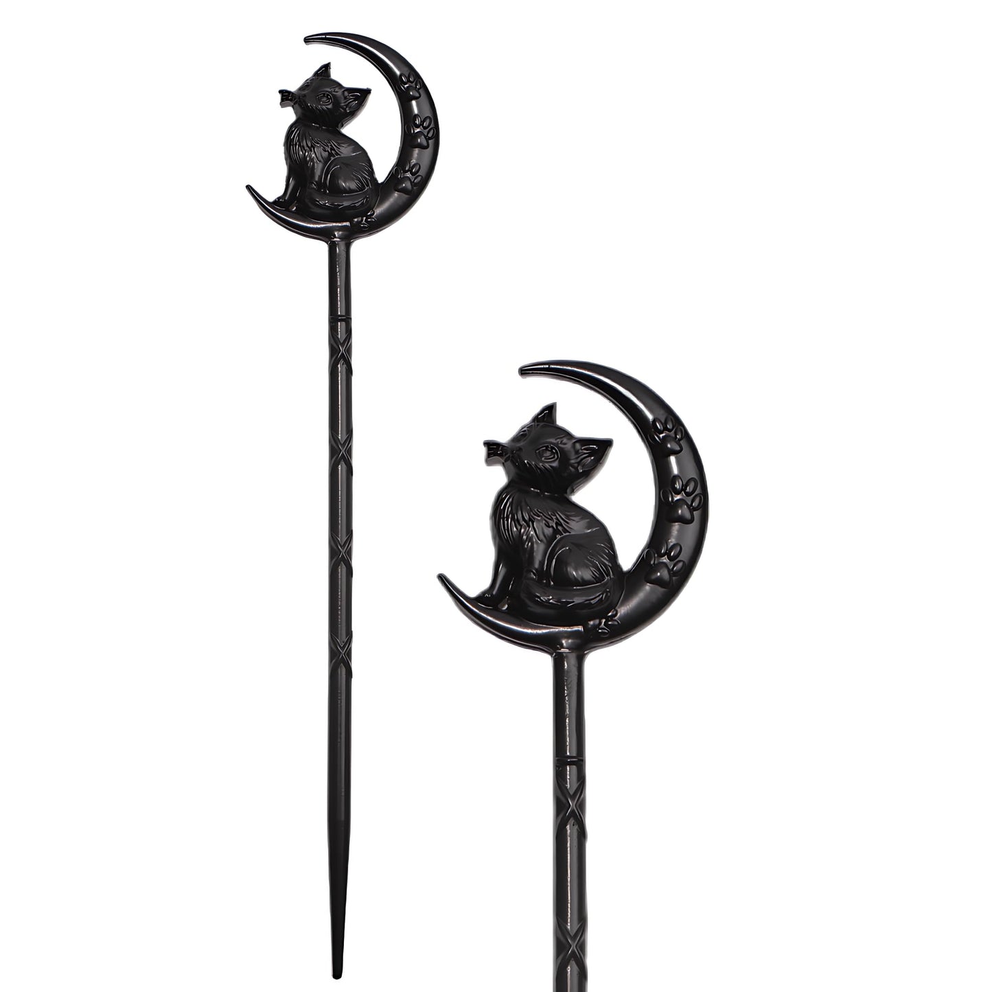 LANGHONG 2PCS Retro Halloween Hair Sticks For Women Gothic Moon Cat Hairpin Hair Styling Pins (CAL1)