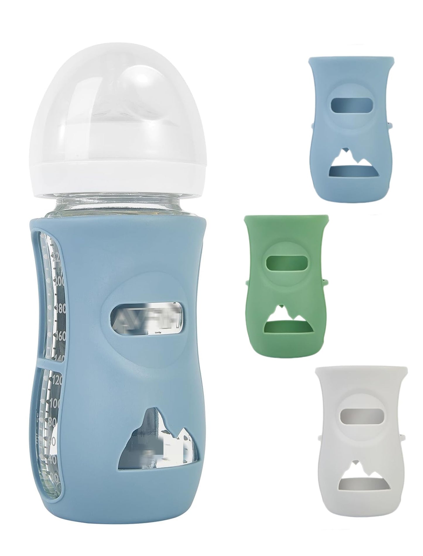 LOTBILL 3 Pack Silicone Sleeves for Avent Natural Glass Baby Bottles, Protection and Insulation, Baby Bottle Sleeve Compatible with Avent Glass Bottles 8 oz, Dishwasher Safe (Blue+Green+Grey)