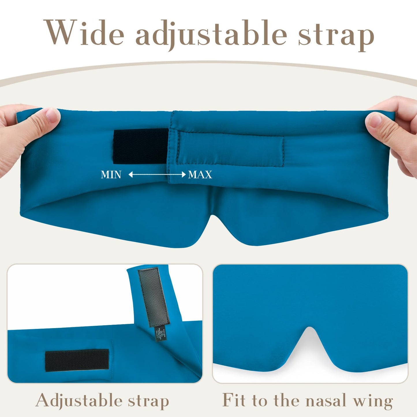 SECZIPE 100% Mulberry Silk Sleep Mask Eye Mask for Women Man with Adjustable Band, for Side Sleeper Blackout Sleep Mask for Travel Rest and Office Large Size (Blue)