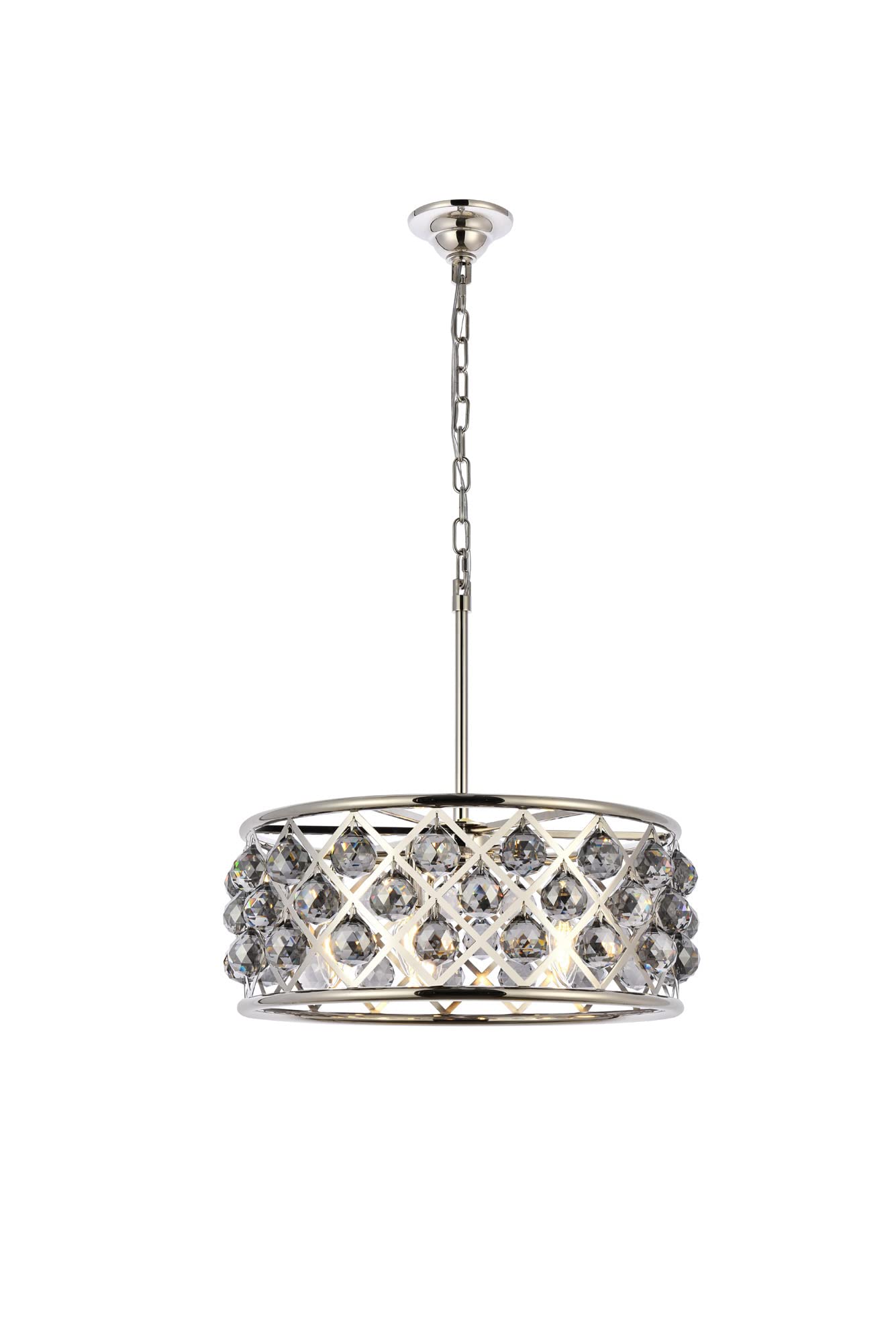 Elegant Lighting Madison Collection 5-Light Pendant Lamp, 20in Depth x 9in Height, Polished Nickel, Silver Shade, Model 1214D20PN-SS/RC
