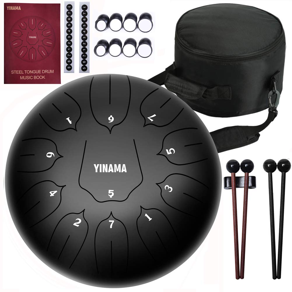 Yinama Steel Tongue Drum Percussion Instrument 11 Notes 10 Inches Black