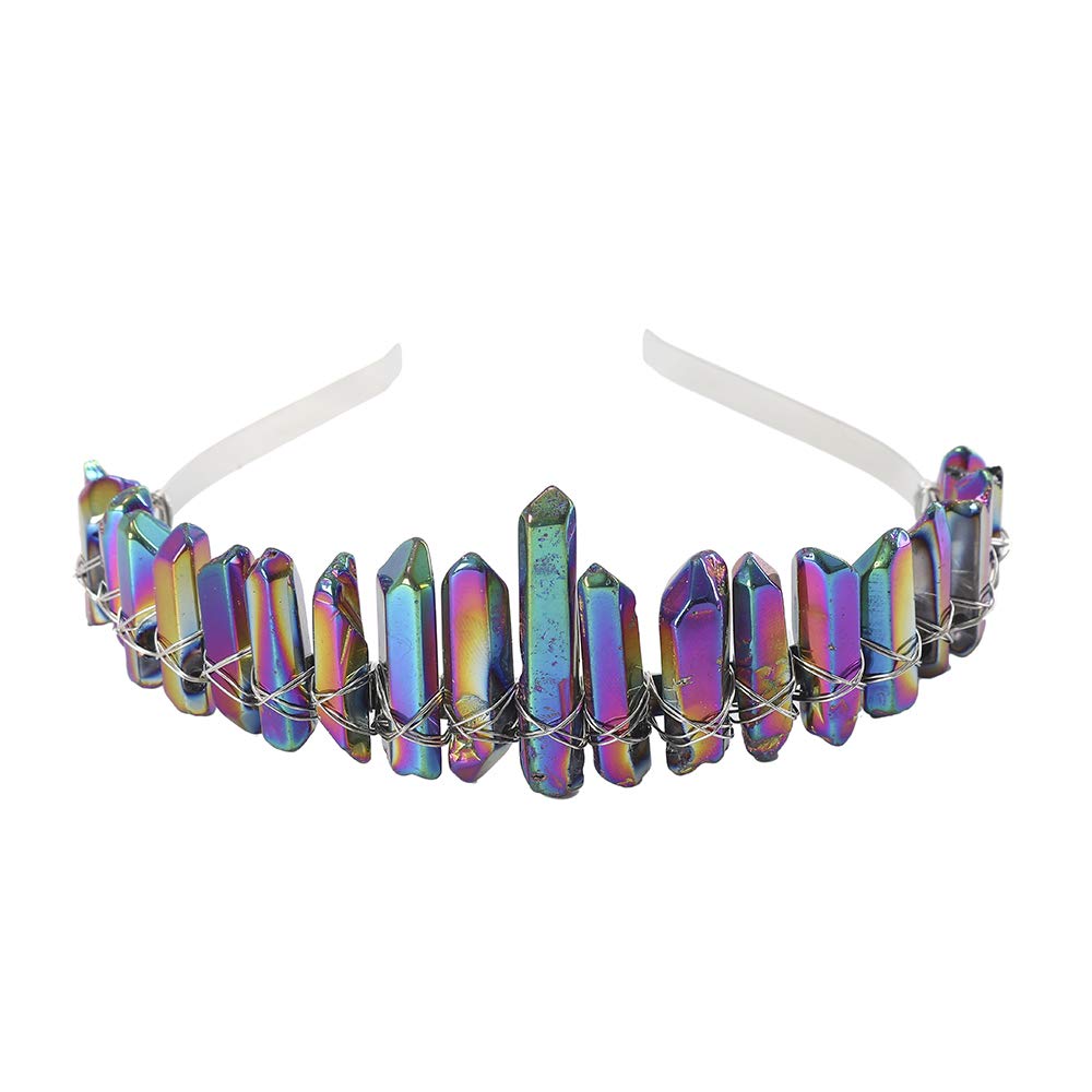 Raw Crystal Quartz Headband Crown - Rhinestone Tiara Mermaid Crown Headband for Women Bride Wedding Parties Hair Hoop (Multicolo