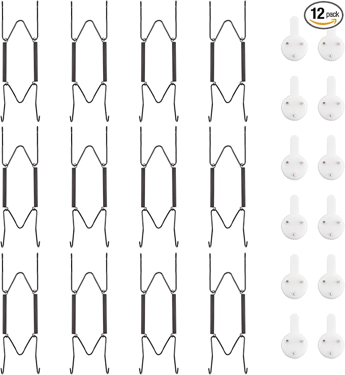 Bilillo 12 Pack Plate Hangers for The Wall, Suitable for 4''-5'' Decorative Plate, Invisible Heavy Duty Wire Plate Holder with Wall Hooks, Plate Hangers for Displaying Plates, Platter, Dish (Black)