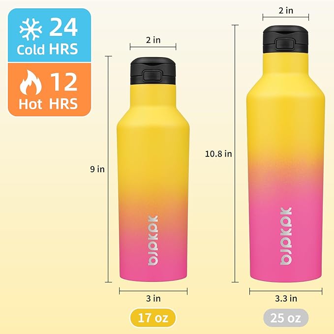 BJPKPK Insulated Water Bottle With Straw 17oz Stainless Steel Water Bottles With 2 Lids And Carry Handle Reusable Travel Metal Thermal Flask,Rainbow
