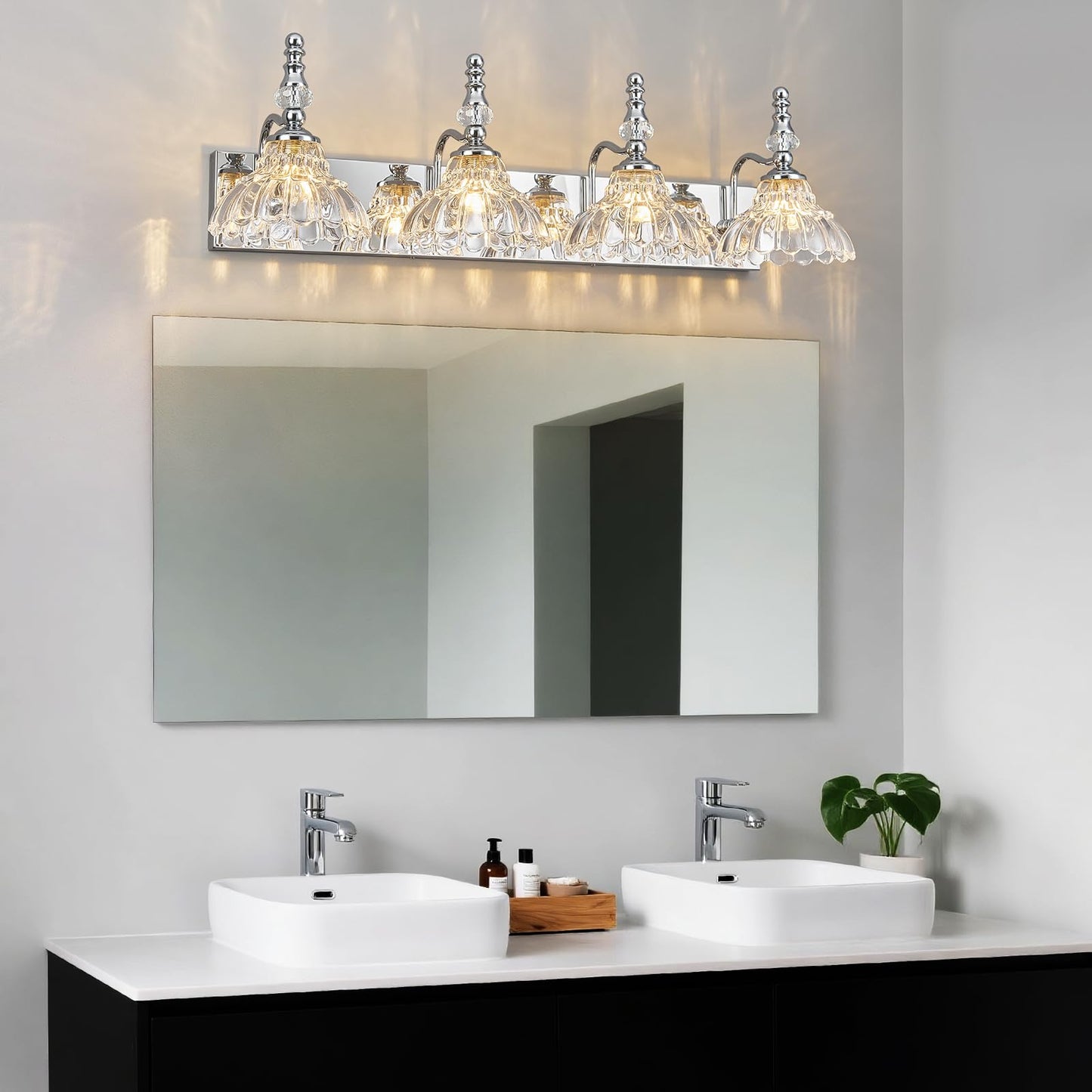 Lbsqj Vintage Bathroom Vanity Light  4-Light Chrome Vanity Lighting Fixture With Flower Glass Shade  Bathroom Lighting Fixtures Over Mirror