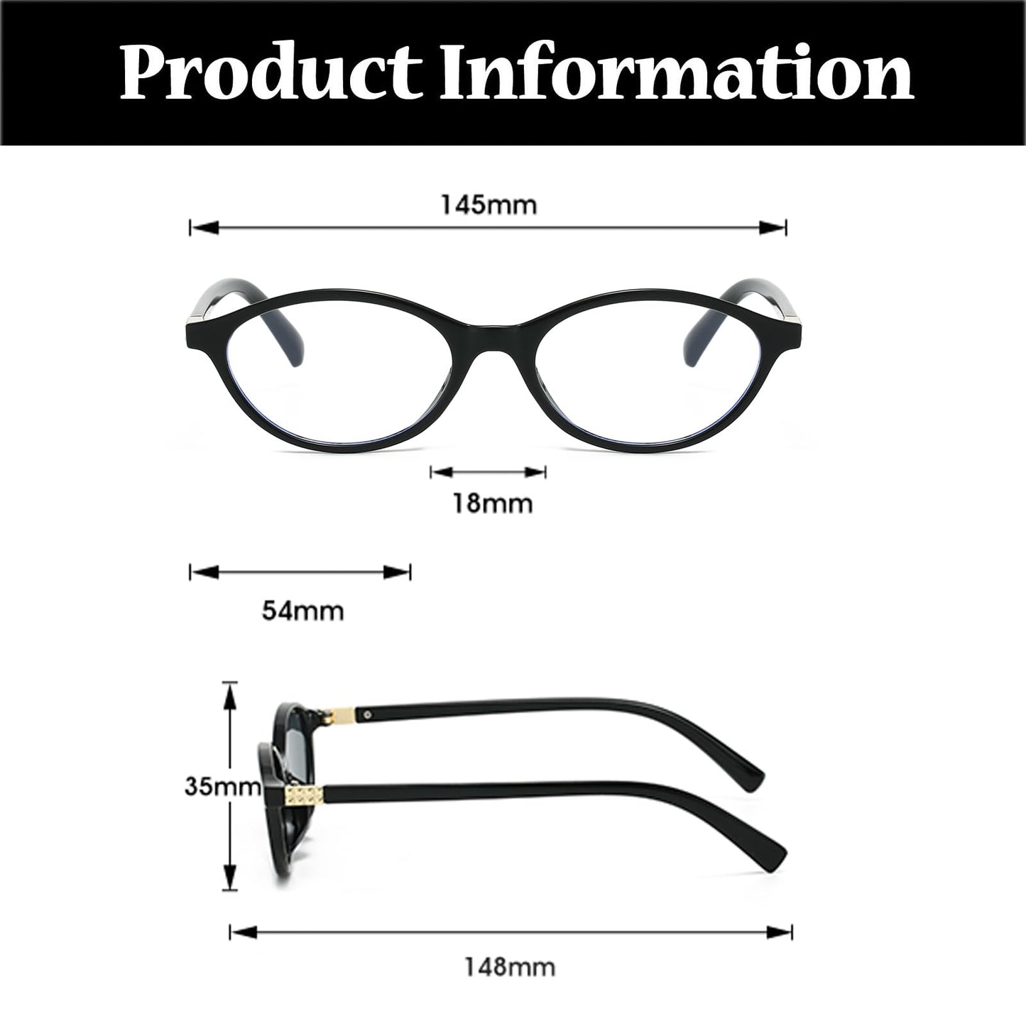 Ljczka Oval Blue Light Blocking Glasses For Women Men Vintage Small Oval Y2K Frame Cat Eye Computer Eyeglasses Clear Lens (Black