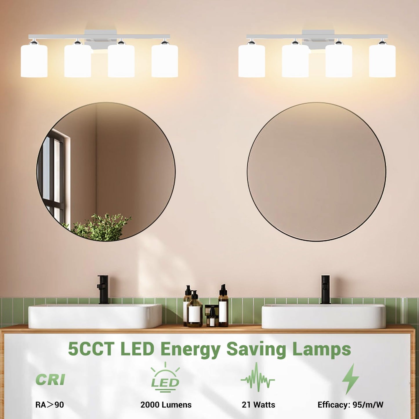 Quntis 4-Light LED Bathroom Vanity Lighting, Chrome & Milky White, Adjustable Colors, 28.3 inch, Model SF20250909B0DHKPDVB2