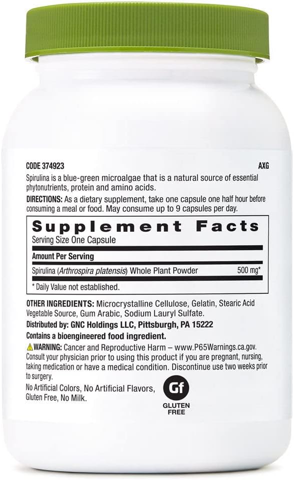 GNC SuperFoods Spirulina Whole Plant Powder Capsules - 100 Capsules | 100 Servings