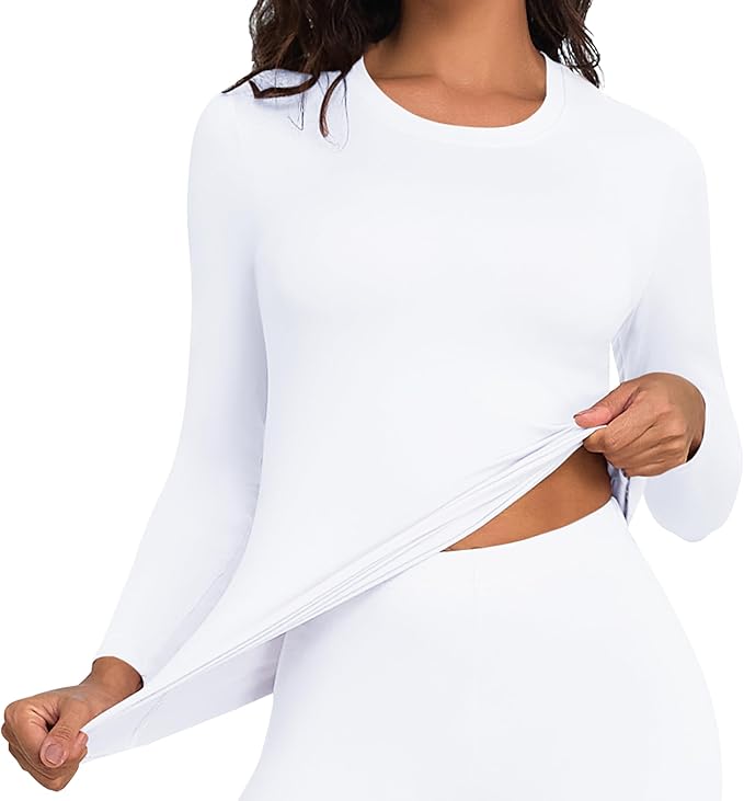 DHSO Long Sleeve Thermal Shirt For Women Fleece Lined Undershirt - Soft Warm Base Layer Tops Cold Weather
