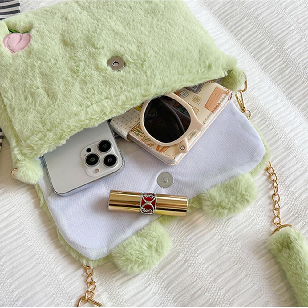 3D Cartoon Frog Plush Pouch, Small Coin Wallets, Cute Headset and Hair Accessories Bags - Fun Gifts Goodie Bag (Frog)