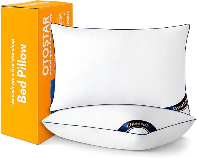 OTOSTAR Bed Pillows for Sleeping 2 Pack Queen Size Cooling Pillows Luxury Sleeping Pillow 3D Microfiber Filling Breathable Cover Soft Hotel Collection Pillows for Back Side or Stomach Sleepers
