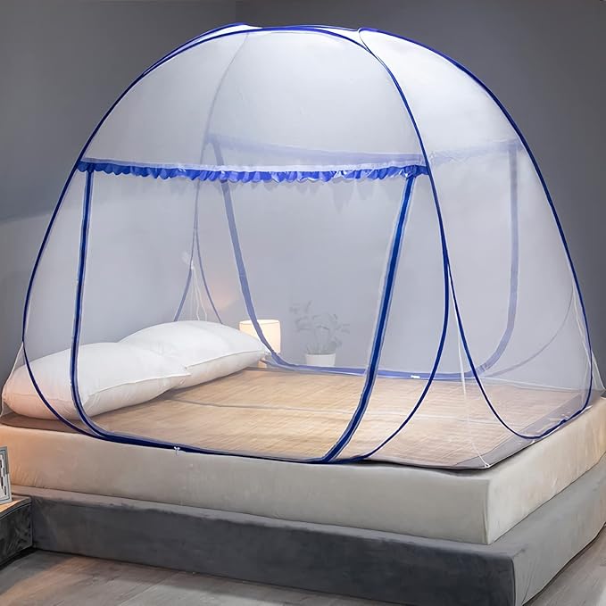 Mosquito Net for Bed, Folded Size 12 inch Portable Camping Travel Mosquito Net, Pop Up Mosquito Tent with Double Entry for King Queen Size Bed (Folded 12 Inch, 47"x75"x57")