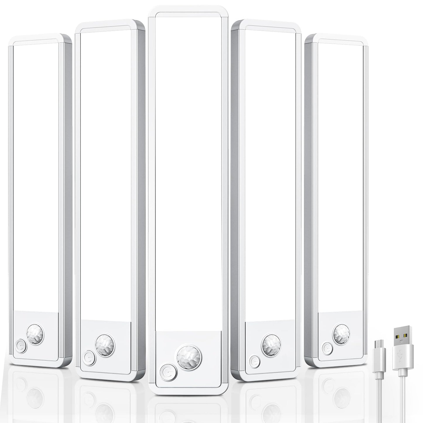 Under Cabinet Motion Sensor Lighting: 12 Inch Dimmable Rechargeable Lights Indoor - Battery Operated Lights - Undercabinet Closet Light Magnetic Led Light For Kitchen Home Bathroom Counter 5 Pack