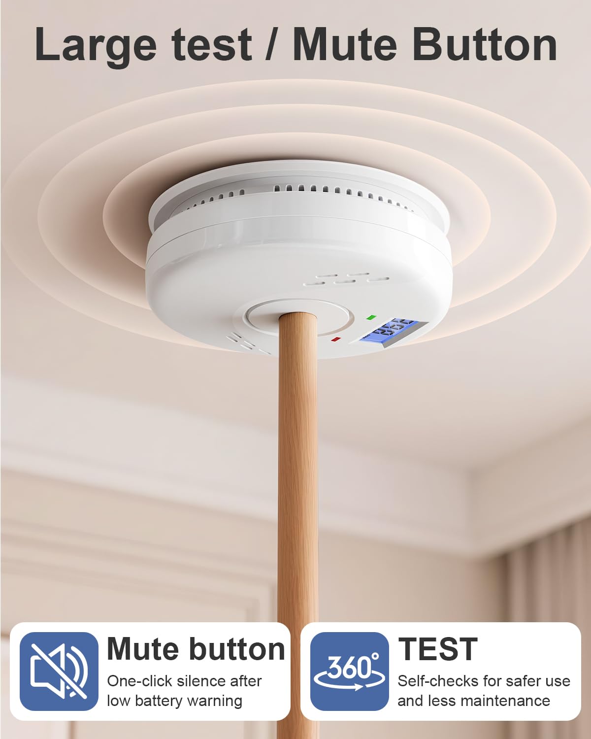 Smoke and Carbon Monoxide Detector, Battery Operated Fire Alarm with LCD Display & Test/Reset Button, Portable Photoelectric CO Smoke Detector Combo for Home, Apartment, RV & Travel (4 Pack)