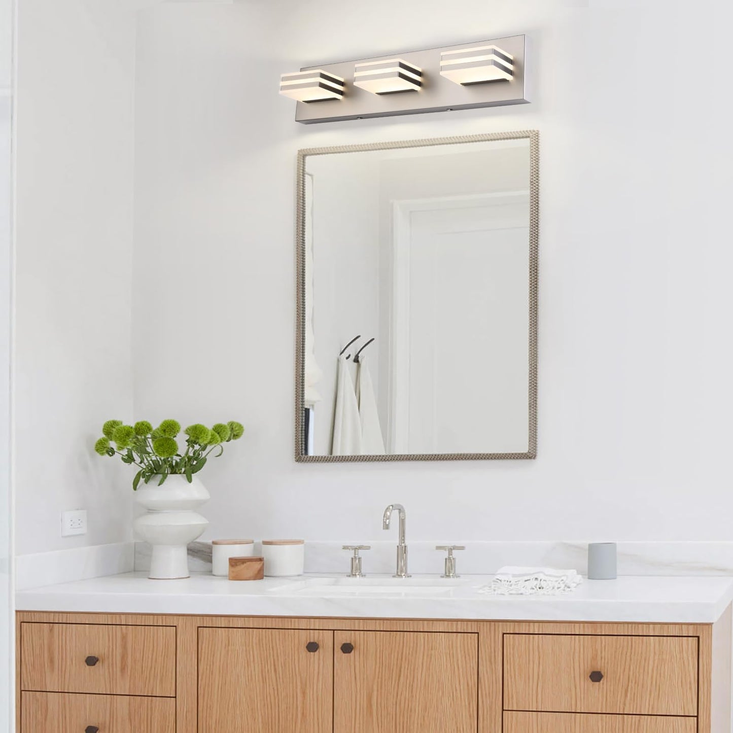 Yumcrelect Brushed Nickel Vanity Lights For Bathroom Light Fixtures (3-Light  20-Inch) Adjust 3 Colors Modern Bath Lighing Fixture Over Mirror Led Vanity Lighting
