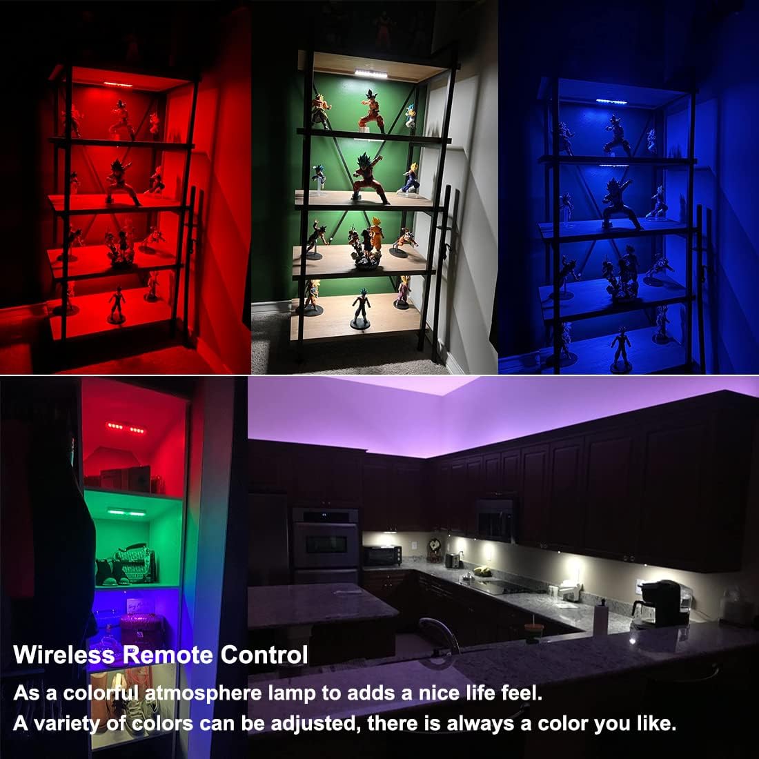 LDOPTO 48 LED Under Cabinet Lighting, Rechargeable RGB, 4 Pack, Remote Control, Multicolor, Model UF19-4PCS