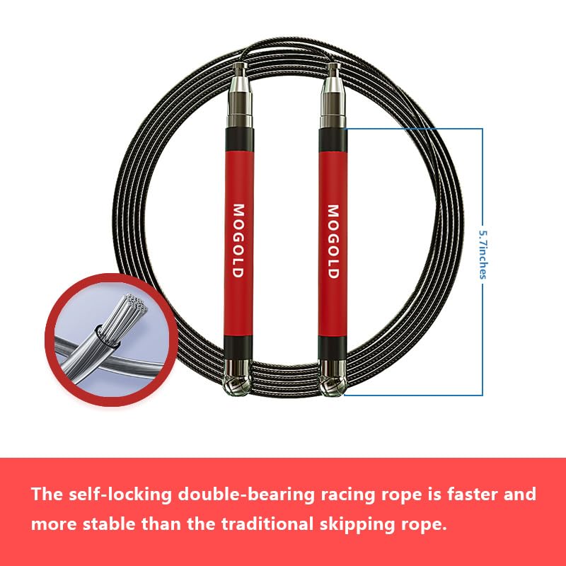 MOGOLD 2-in-1 Speed Rope: 2mm for Boxing/MMA & 3mm for CrossFit - Tool-Free Adjustable Cable System with Dual Bearings - S...