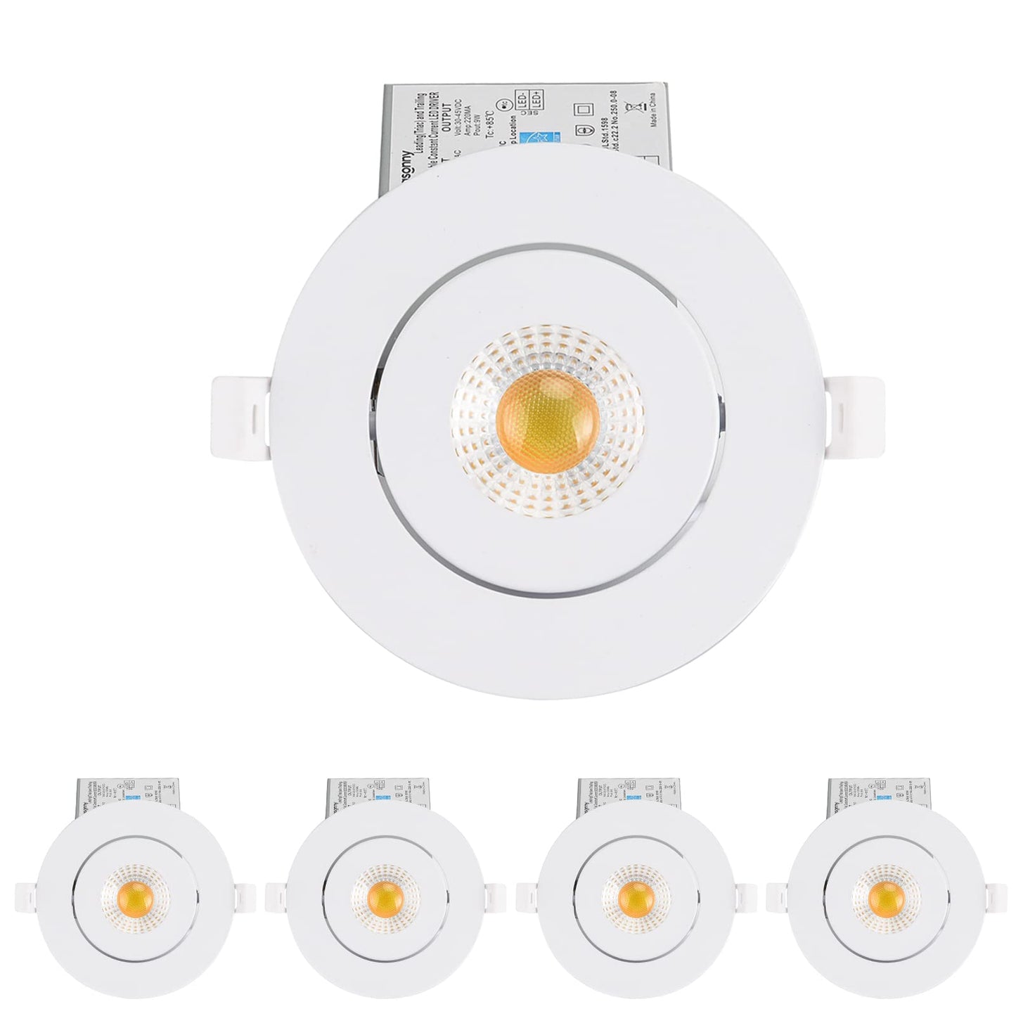 Gasonny 4 Inch LED Recessed Lights, Ultra-Thin Adjustable Gimbal, 9W, Dimmable, 750lm, 4-Pack, 3000K/400