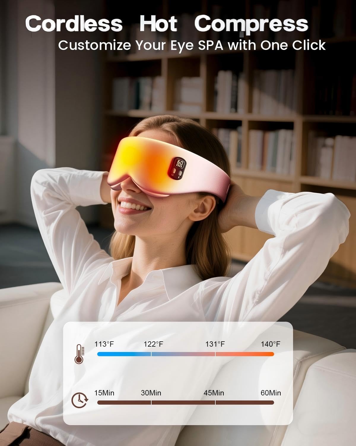 Anydance Heated Eye Mask - Cordless Eye Mask for Dry Eyes, FSA - HSA Eligible, Eye Relief, Improved Sleep, 4 Temperature, Washable Eye Heating Pad for Travel, Removable for Cleaning - Rose Pink