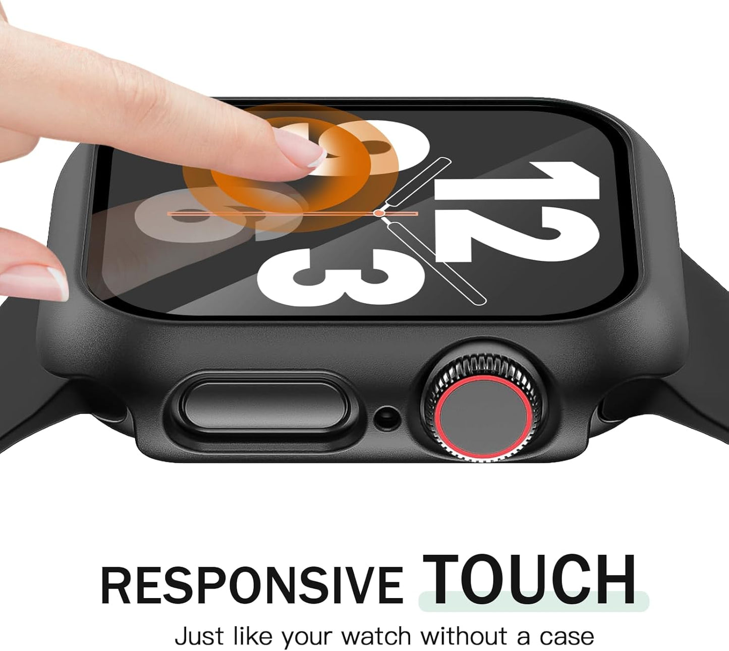 JR.DM 45mm 2 Pack Hard PC Case with HD Tempered Glass Screen Protector for Apple Watch Series 9/8/7, Slim Guard Bumper Full Coverage Protective Anti-Scratch Face Cover for iWatch, Black+Clear