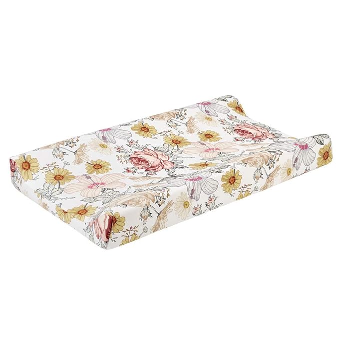 Stretchy Changing Pad Cover – Ultra Soft Diaper Changing Pad Table Sheets for Girls Boys Pure Cotton Safe and Snug Cradle Sheets Machine Washable Fit 32"/34'' x 16"Pad (Green Leaf + Flower)…