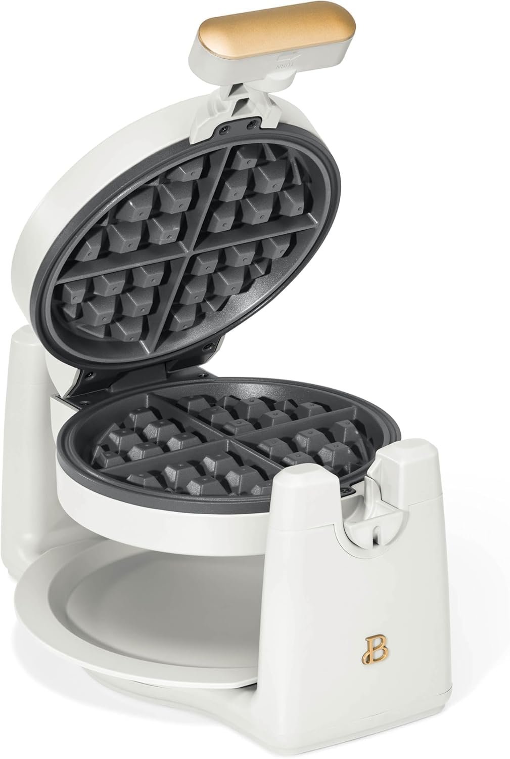 Beautiful Rotating Belgian Waffle Maker, White Icing by Drew Barrymore Makes 1-Inch Thick Waffles, Stainless Steel (White Icing)